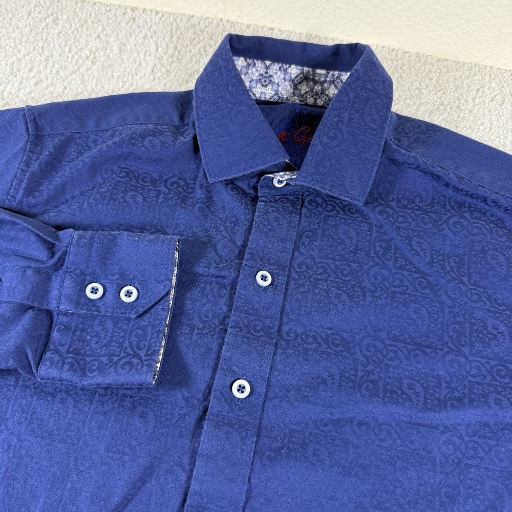 Robert Graham Shirt Mens Small Blue Paisley‎ Button Up Flip Cuff Long Sleeve